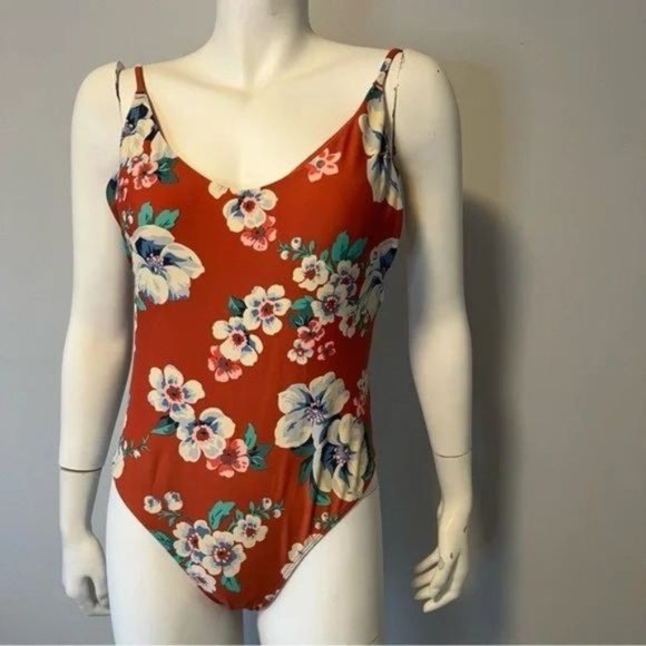 Aeries burnt orange floral print one piece swimsuit size L - Picture 1 of 6
